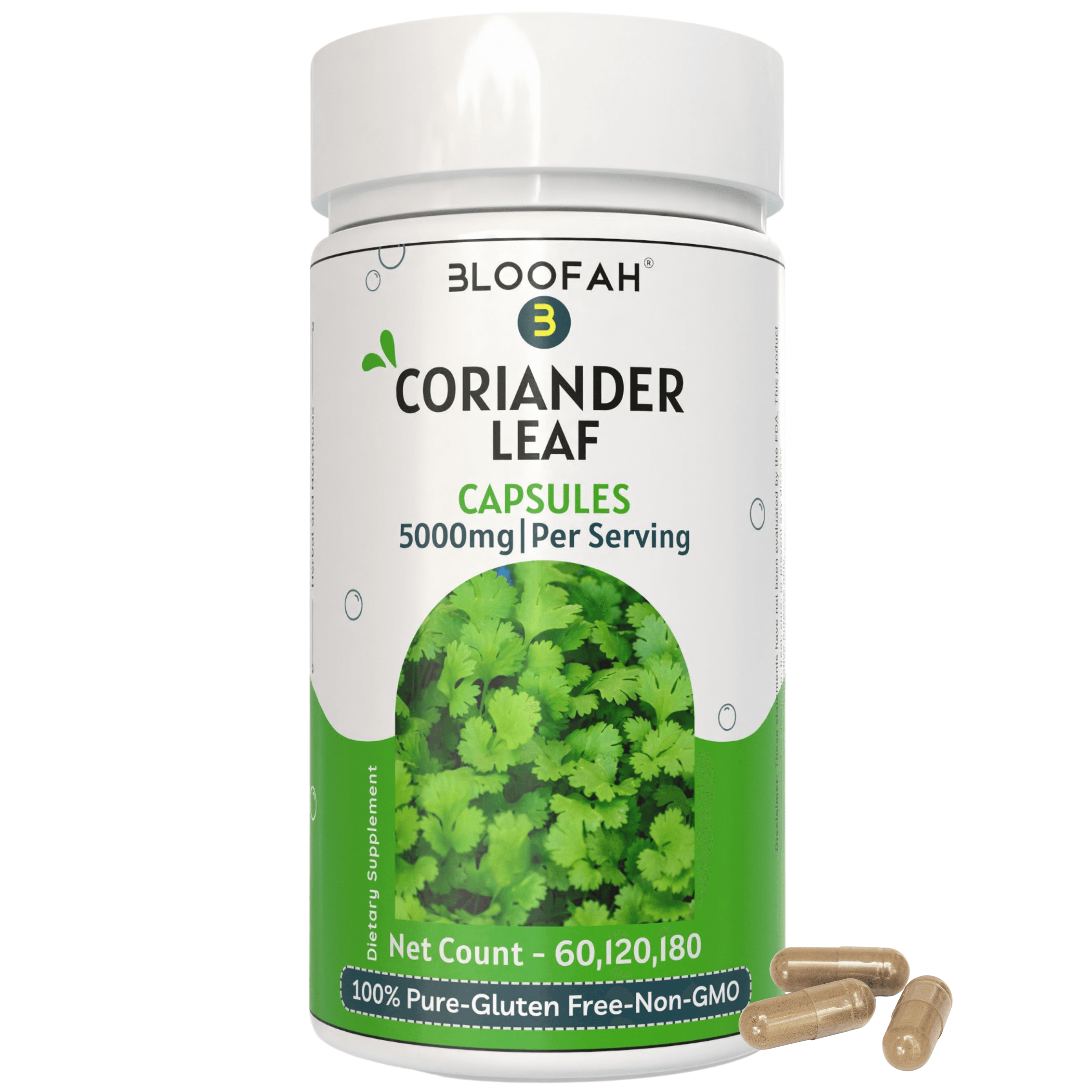 Bloofah Coriander Leaf Extract Capsules 500mg | Pure Coriander (Coriandrum sativum) Leaf Powder Extra Stength 5000mg Per Serving | Rich Vitamin A & C | Natural Body Cleansing & Detox - Bloofah