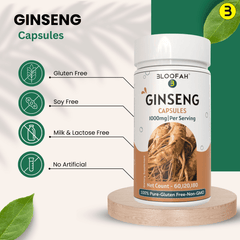 Bloofah Ginseng Capsules 1000mg | Natural Clean Supplement | 100% Pure Ginseng Root Powder Extra Strength, Non-GMO, Gluten-Free Formula Herbal Supplement for Overall Health - Bloofah