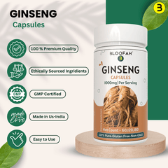 Bloofah Ginseng Capsules 1000mg | Natural Clean Supplement | 100% Pure Ginseng Root Powder Extra Strength, Non-GMO, Gluten-Free Formula Herbal Supplement for Overall Health - Bloofah