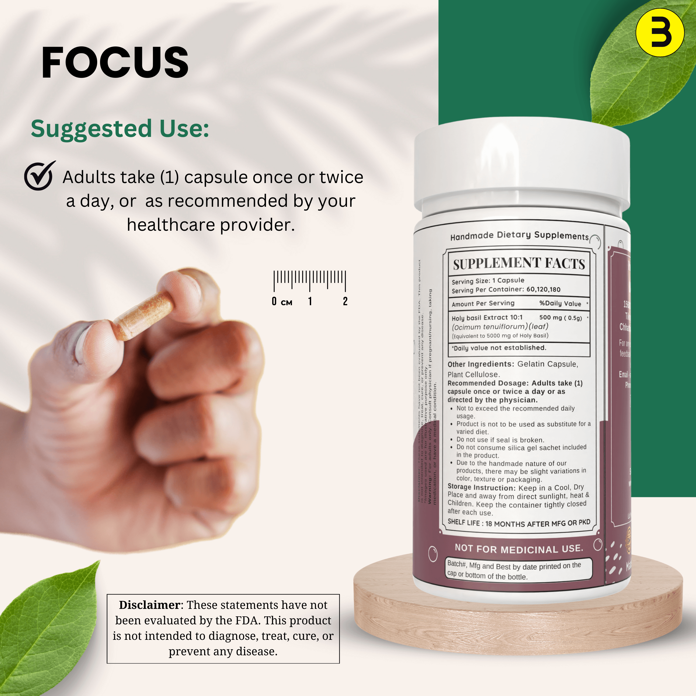 Bloofah Holy Basil Leaf Capsules 5000mg - | Tulsi (Ocimum tenuiflorum) Extract 10:1 Leaf Powder | 100% Pure Natural Herbal Supplement | Non-GMO, Gluten Free Formula - Bloofah