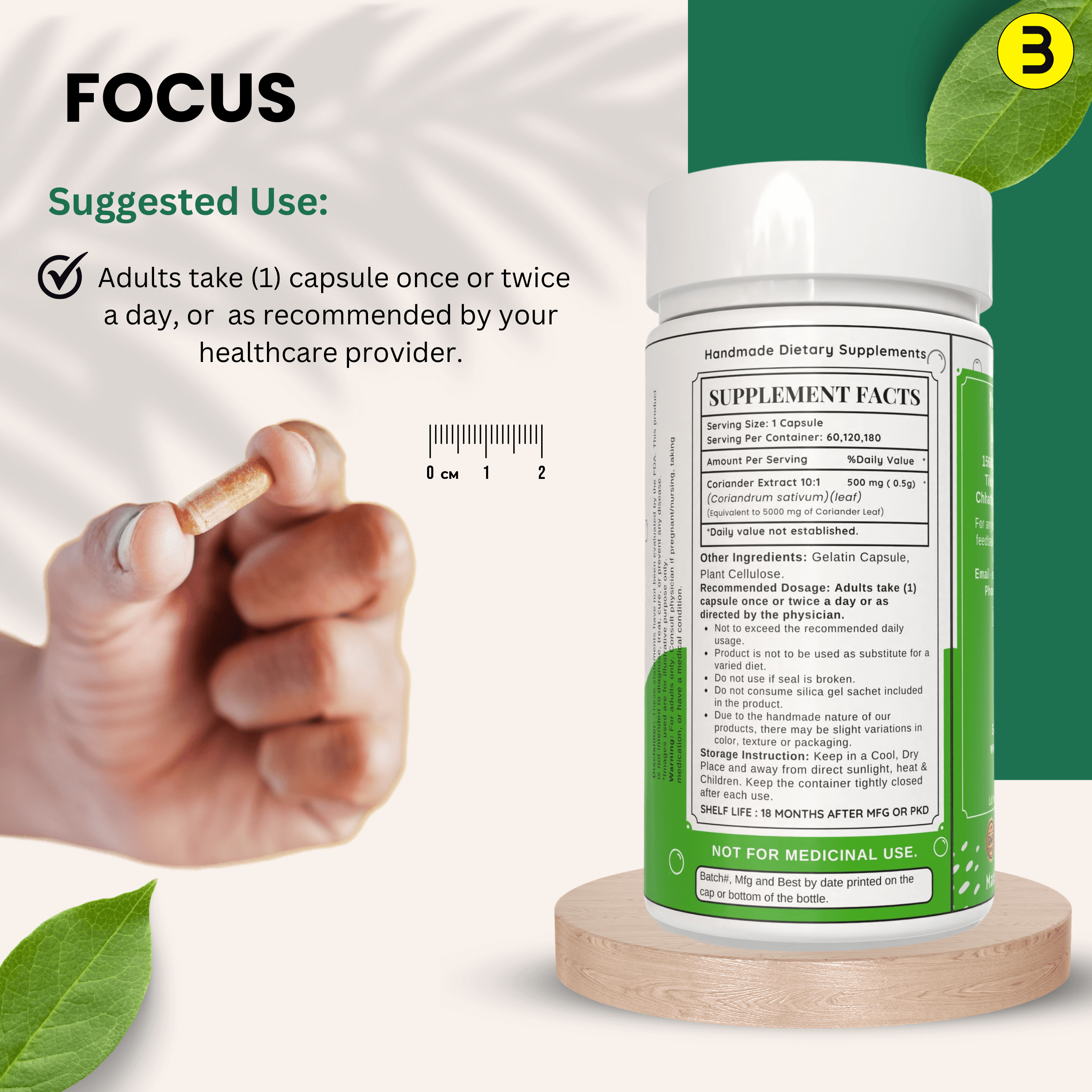 Bloofah Coriander Leaf Extract Capsules 500mg | Pure Coriander (Coriandrum sativum) Leaf Powder Extra Stength 5000mg Per Serving | Rich Vitamin A & C | Natural Body Cleansing & Detox - Bloofah