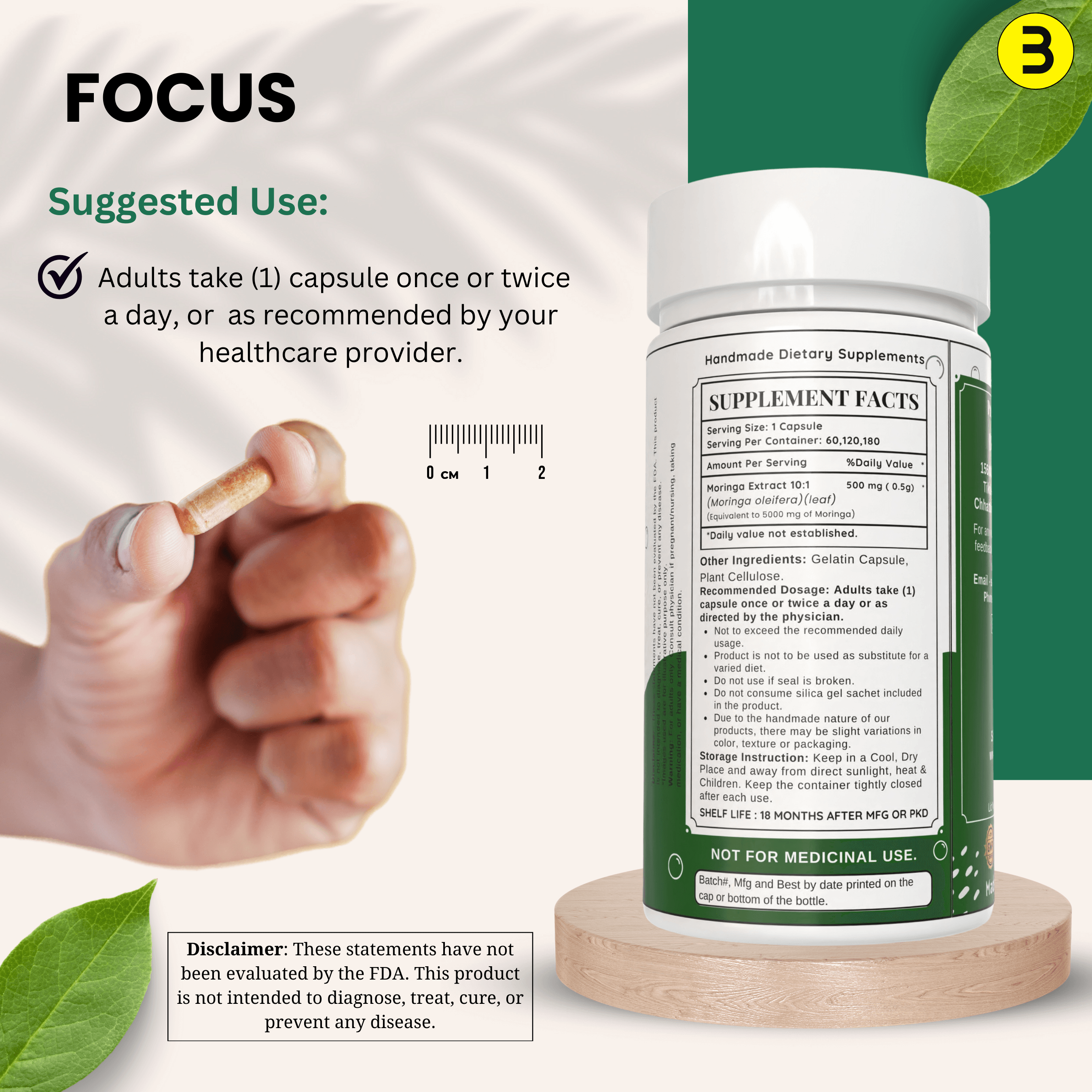 Bloofah Moringa Capsules 5000mg | Natural Superfood Supplement for Vitality | 100% Pure Moringa Oleifera Leaf Extract 10:1 Powder | Nutrient-Rich Vegetarian Green Superfood - Bloofah