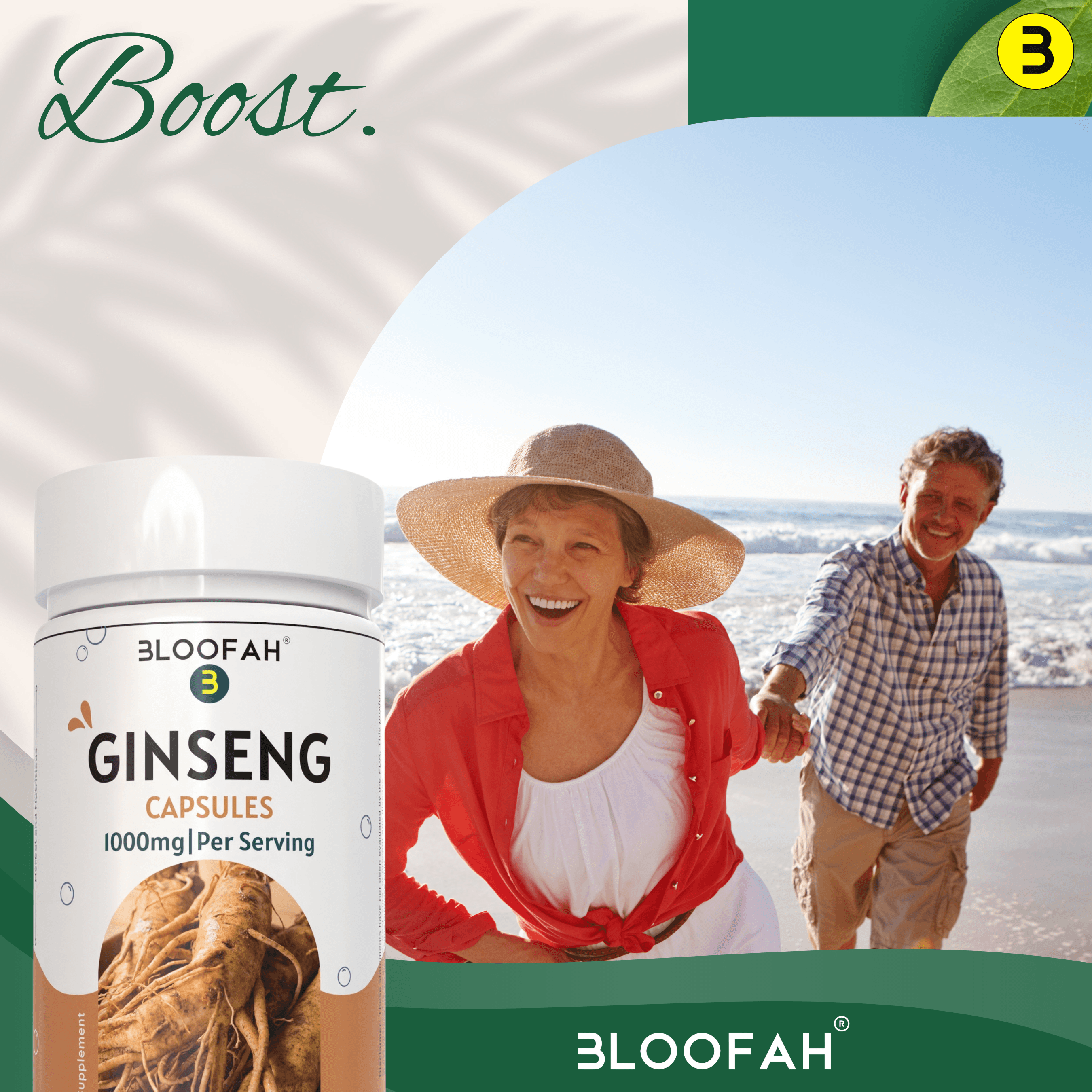 Bloofah Ginseng Capsules 1000mg | Natural Clean Supplement | 100% Pure Ginseng Root Powder Extra Strength, Non-GMO, Gluten-Free Formula Herbal Supplement for Overall Health - Bloofah